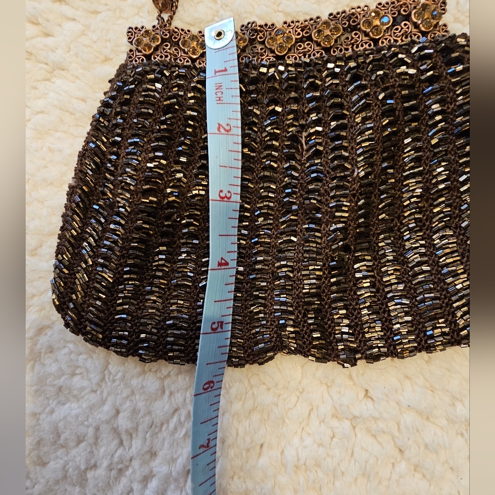 Clara Studio Inc. Evening Bag Purse Handbag Vintage Style Chain Beaded Brown - Picture 6 of 9